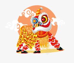 中国风手绘舞狮装饰图案素材