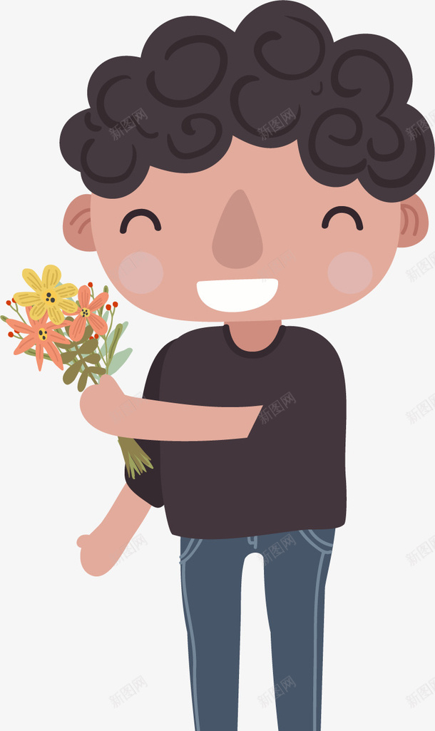 拿花的卷发男孩矢量图ai免抠素材_88icon https://88icon.com 卡通男孩 卷发 可爱 男孩 花朵 花瓣 黑色 矢量图