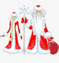 漫画里手持锡杖的圣诞老人和女人素材