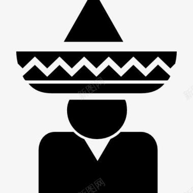 连帽貂皮大衣骑士墨西哥典型的墨西哥帽图标图标