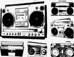 老旧录音机矢量90年代录音机老旧款黑色高清图片