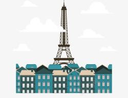 蓝色法国巴黎铁塔矢量图素材