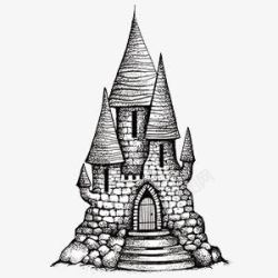 手绘黑白魔法城堡素材