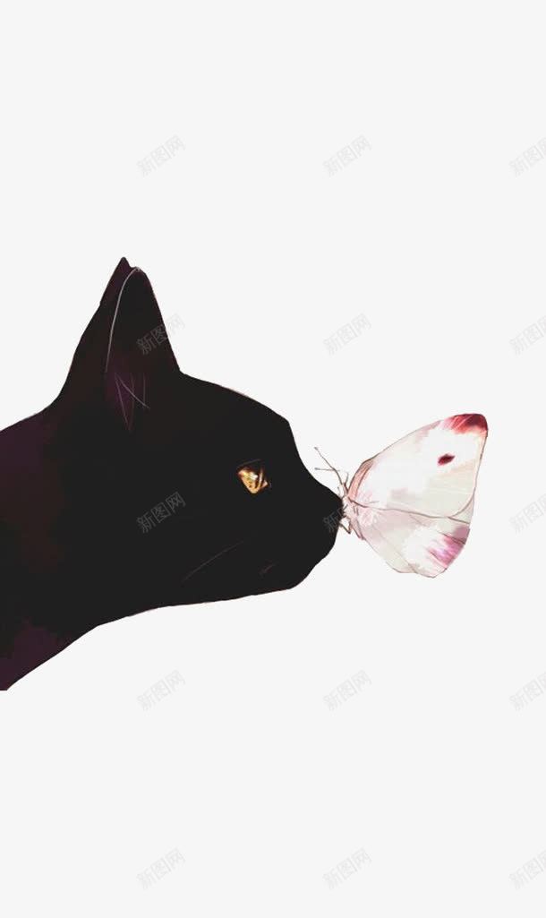 猫和蝴蝶插画png免抠素材_88icon https://88icon.com 亲吻 插画 蝴蝶 黑猫