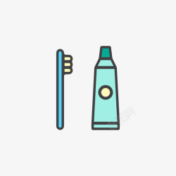 蓝色简单图案的牙膏管和牙刷卡通素材