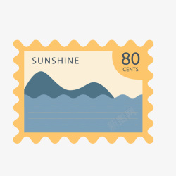 灰黄色山川水流复古邮票矢量图素材