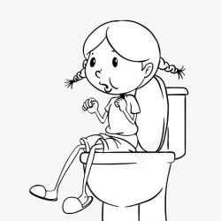 卡通蹲着上厕所的女孩素材