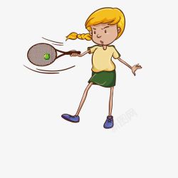 卡通女孩打网球素材