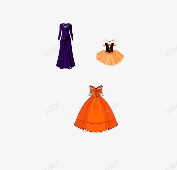 三款裙子png免抠素材_88icon https://88icon.com 橘色连衣裙 橙色 连衣裙 长裙