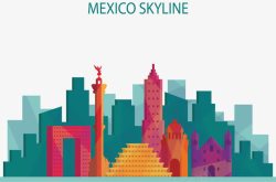 墨西哥城彩色墨西哥建筑模型海报矢量图高清图片