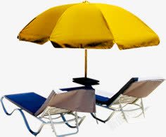 蓝色躺椅和黄色遮阳伞素材