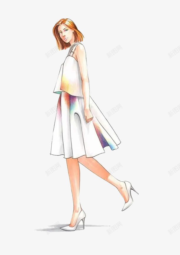时尚白裙女人png免抠素材_88icon https://88icon.com 时尚 模特 白裙子 街拍