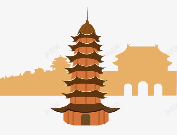 扁平风寺庙古塔png免抠素材_88icon https://88icon.com 中国塔 中国风寺庙 古典建筑 古塔 宫殿 寺庙 扁平风