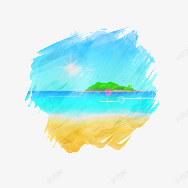 水彩海面png免抠素材_88icon https://88icon.com 卡通 手绘 水彩 海面 蓝色