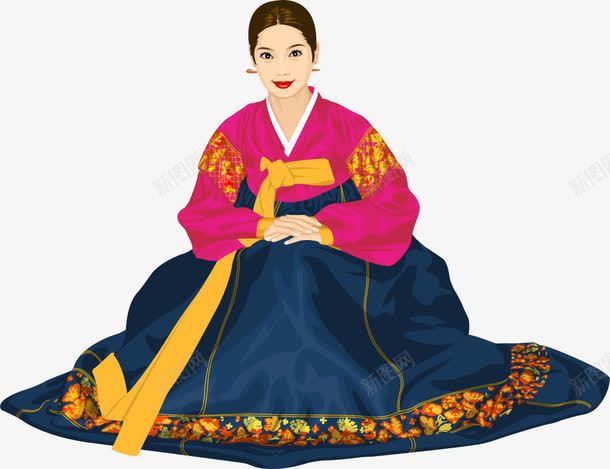 手绘韩服美女png免抠素材_88icon https://88icon.com 手绘 蹲坐 韩服美女