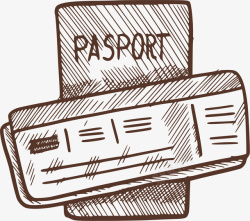 手绘风旅游护照机票矢量图素材