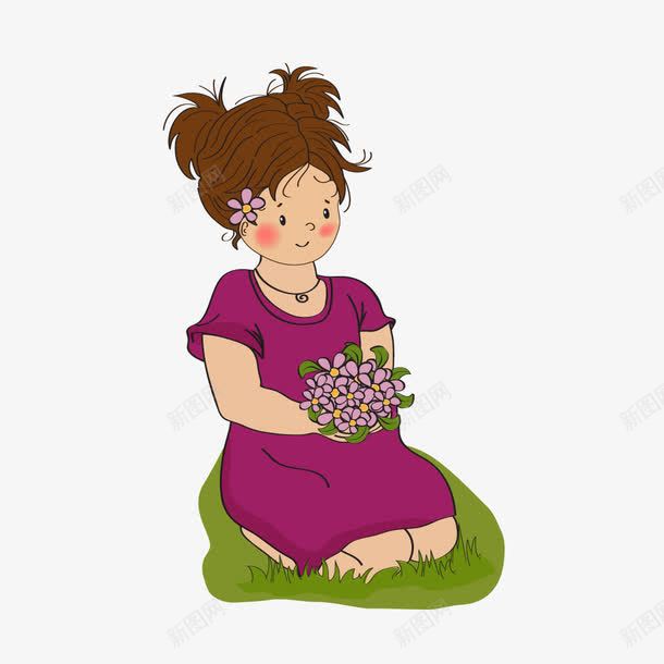 胖女孩png免抠素材_88icon https://88icon.com 佩戴 春天 花束 野花