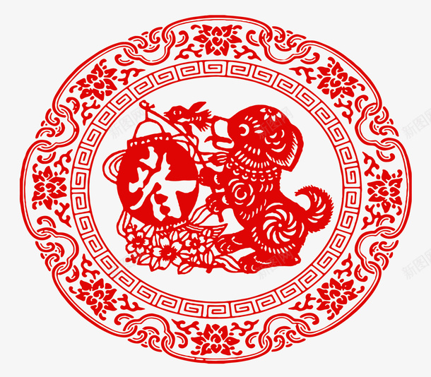 狗年迎春中国风剪纸png免抠素材_88icon https://88icon.com 中国 中国风 剪纸 卡通手绘 春PNG 狗年 红色剪纸