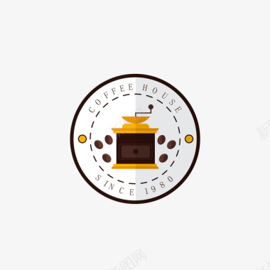 磨豆机扁平化咖啡器具标识矢量图图标图标