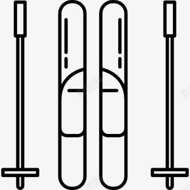 双人冬季滑雪设备图标图标