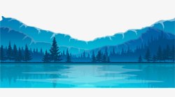 蓝色清新山丘河流装饰图案素材