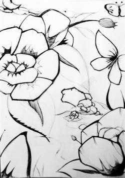 手绘黑色水墨花朵植物素描素材