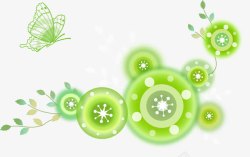 绿色气泡蝴蝶花丛矢量图素材