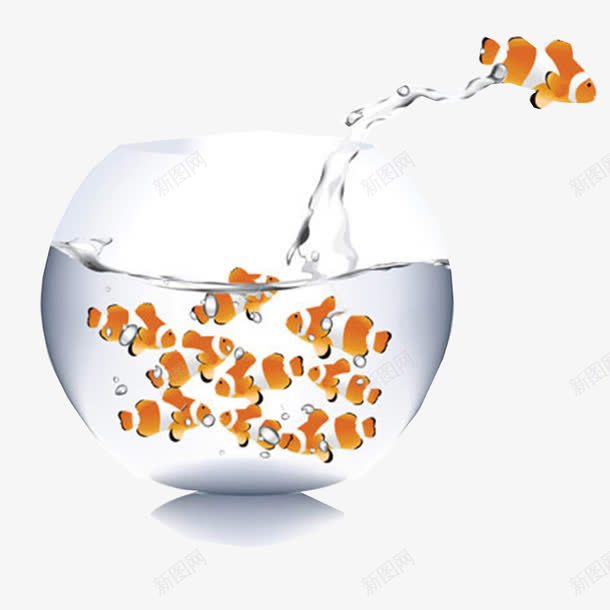 鱼缸和跳出水缸的鱼png免抠素材_88icon https://88icon.com 水缸 鱼 黄橙