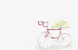 手绘水彩花卉自行车素材