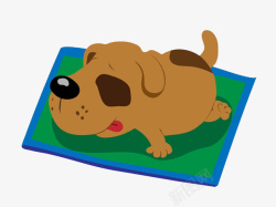 一只趴在毯子上睡觉的狗狗素材