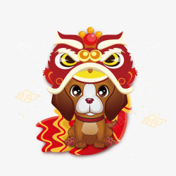 红色萌狗舞狮节日元素素材