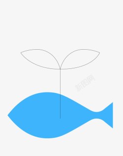 蓝色抽象卡通鲸鱼喷水矢量图素材