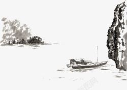 水墨渔船素材
