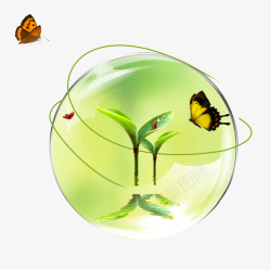 春天绿色气泡蝴蝶装饰图案素材