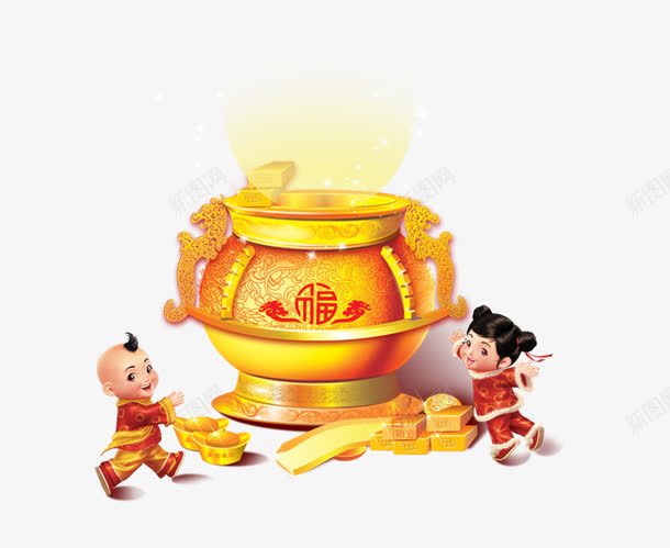 聚宝盆png免抠素材_88icon https://88icon.com 善财童子 聚宝盆