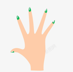 涂了绿色指甲油的手矢量图素材