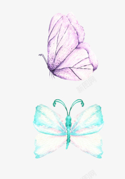 手绘水彩两只蝴蝶素材