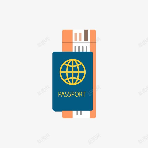 蓝色护照和橙色机票png免抠素材_88icon https://88icon.com 护照 机票 橙色 矢量护照 矢量机票 蓝色