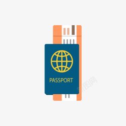 蓝色护照和橙色机票素材