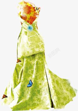 春天绿色花纹礼服装饰素材