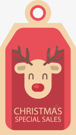 圣诞节红色卡通驯鹿促销标签矢量图素材