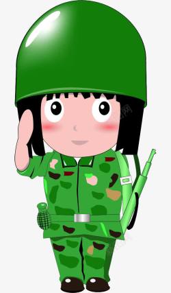 卡通女兵敬礼的士兵高清图片