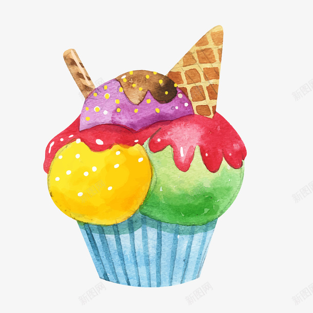 彩绘美味冰淇淋杯png免抠素材_88icon https://88icon.com 卡通冰淇淋 彩色冰淇淋 甜食 背景装饰 食物