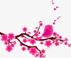粉红色桃花卡通小鸟装饰图案素材