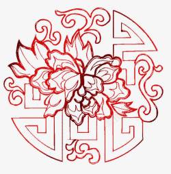 红中国底纹加花朵素材