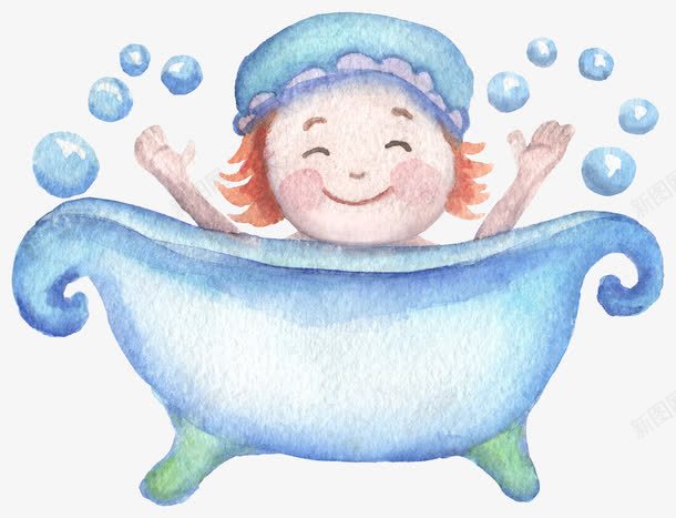 儿童洗澡png免抠素材_88icon https://88icon.com 儿童洗澡 水彩浴缸 洗澡泡泡