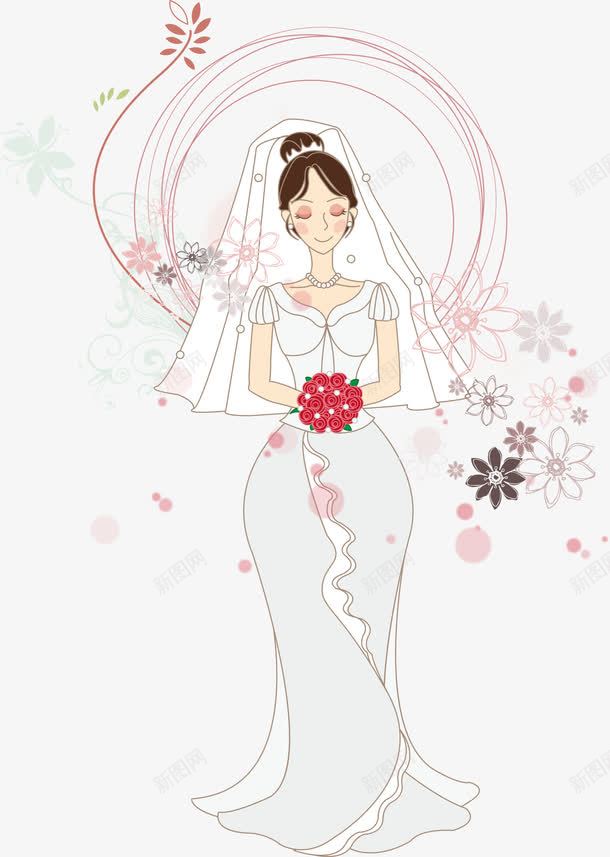 拿着捧花的新娘png免抠素材_88icon https://88icon.com 卡通人物 捧花 新娘 矢量人物 矢量新娘