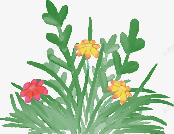 水彩花丛png免抠素材_88icon https://88icon.com 叶子 小草 水彩 绿色 花卉