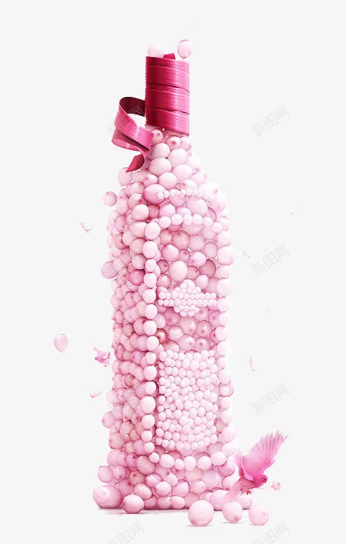 粉色创意瓶子png免抠素材_88icon https://88icon.com 丝带 创意 瓶子 粉色