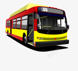 卡通黄色55号公交车素材